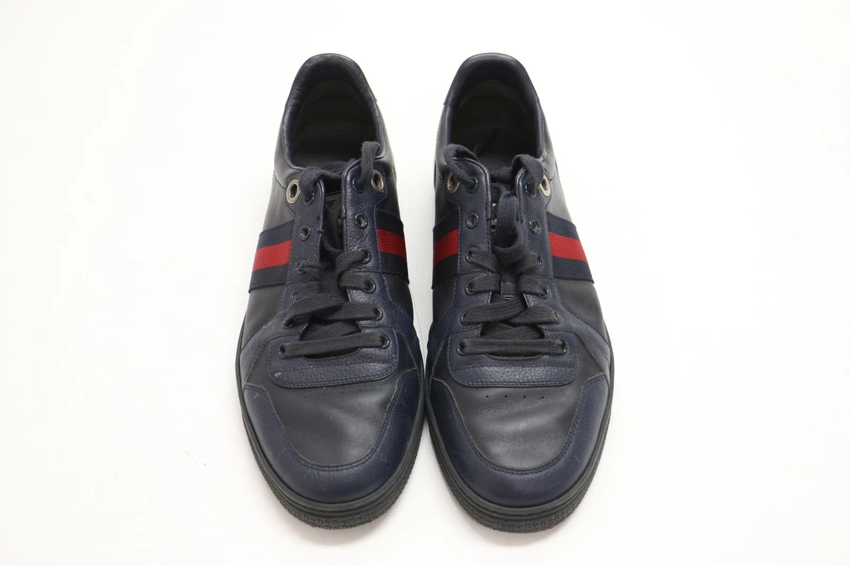 Gucci Coda Leather Web Stripe Navy Blue Low Top Sneaker Men s Size 9.5 US 43 EU