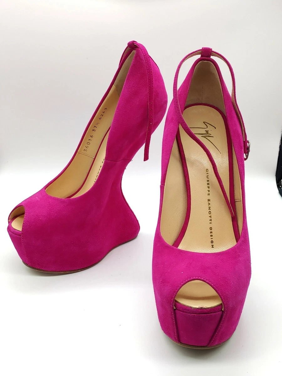 Giuseppe Zanotti Pink Suede Mary Jane Heelless Peep Toe Wedge Heels EU37.5