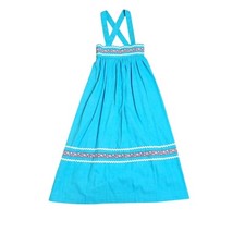 Vintage 60s Criss Cross Summer Jumper Dress Girls Size M Blue