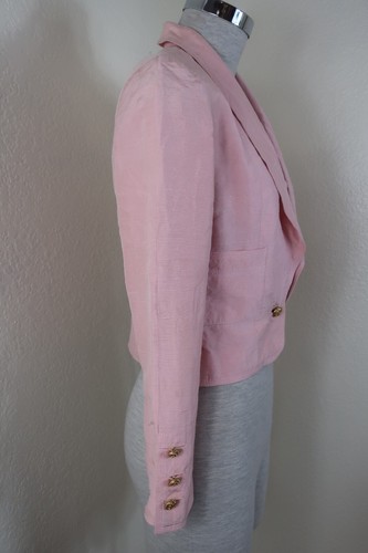 Vintage CHANEL Boutique Pink Cropped Silk Blazer Jacket Clover buttons Small 2 4 - Picture 21 of 24