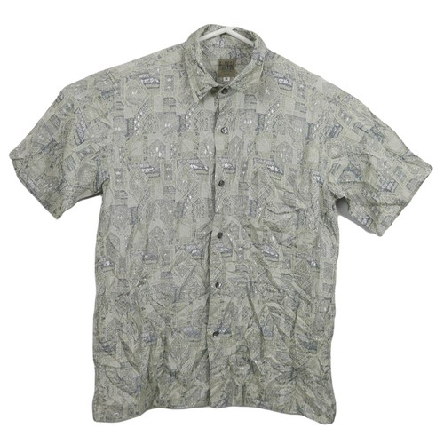 VINTAGE 80s Franck Michel Italy Mens Shirt Size M Green Floral Abstract Hawaiian