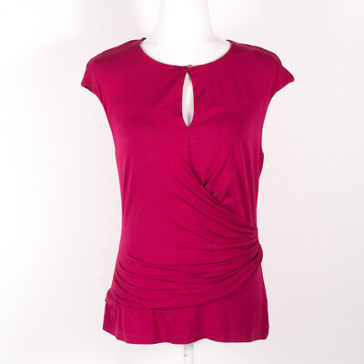 Max Mara Keyhole-Neck Wrap Blouse Ruched Seam Tummy-Control Raspberry Pink 2/4*