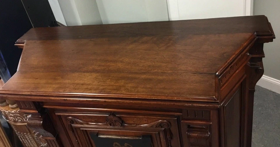 ВИНТАЖНЫЙ АНТИКВАРНЫЙ ВИКТОРИАНСКИЙ ШКАФ ИЗ ОРЕХОВОГО КРЕДЕНЦЫ С ИНКРУСТАЦИЕЙ - Изображение 4 из 4