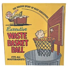 Vintage 1986 Executive Waste Basket Ball Backboard Hoop Net Novelty Gag Gift New
