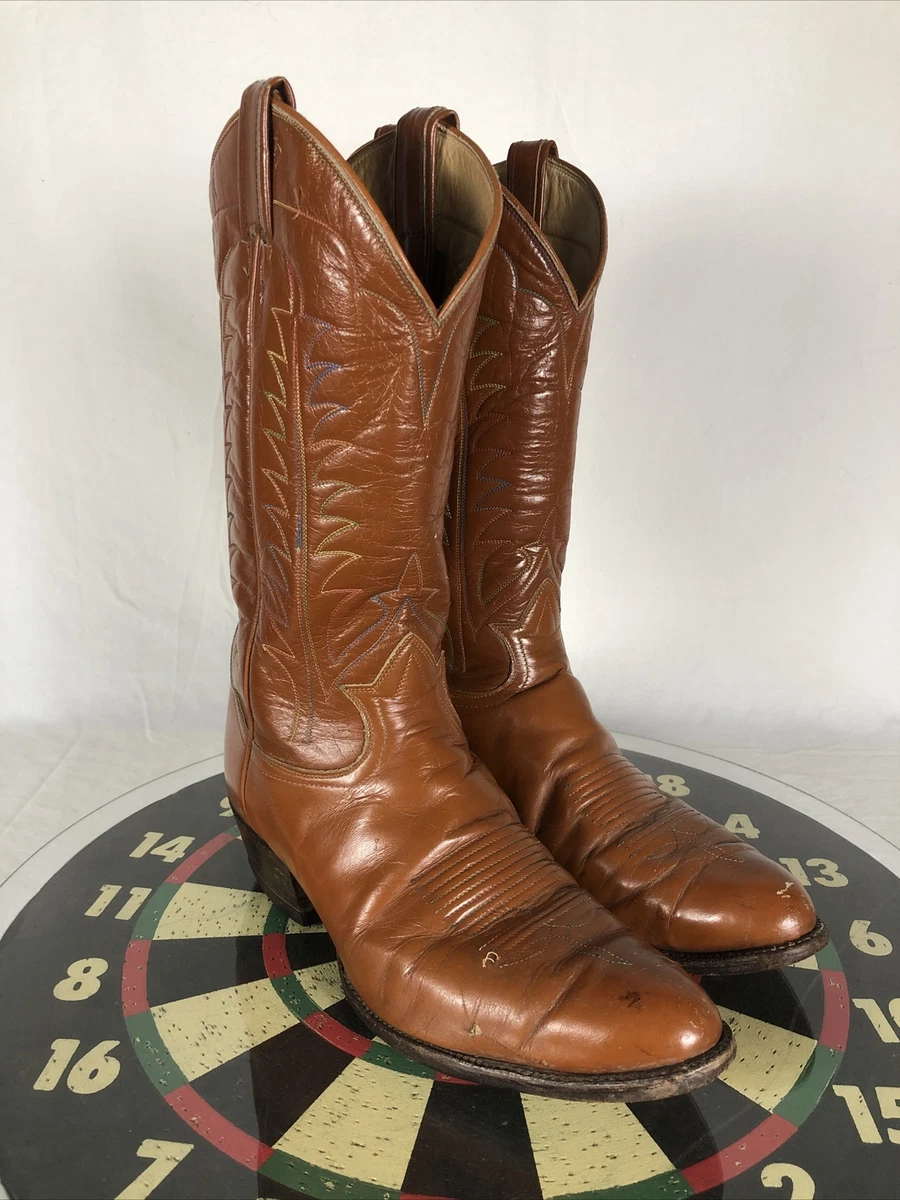 Tony Lama Cowboy Western Point Boot Shoe Brown Rainbow Stitch Wedding Men 9 EE