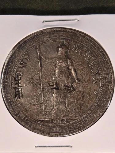 British Trade Dollar 1902 Silver – Bombay Mint “B” – Chopmarked – VF