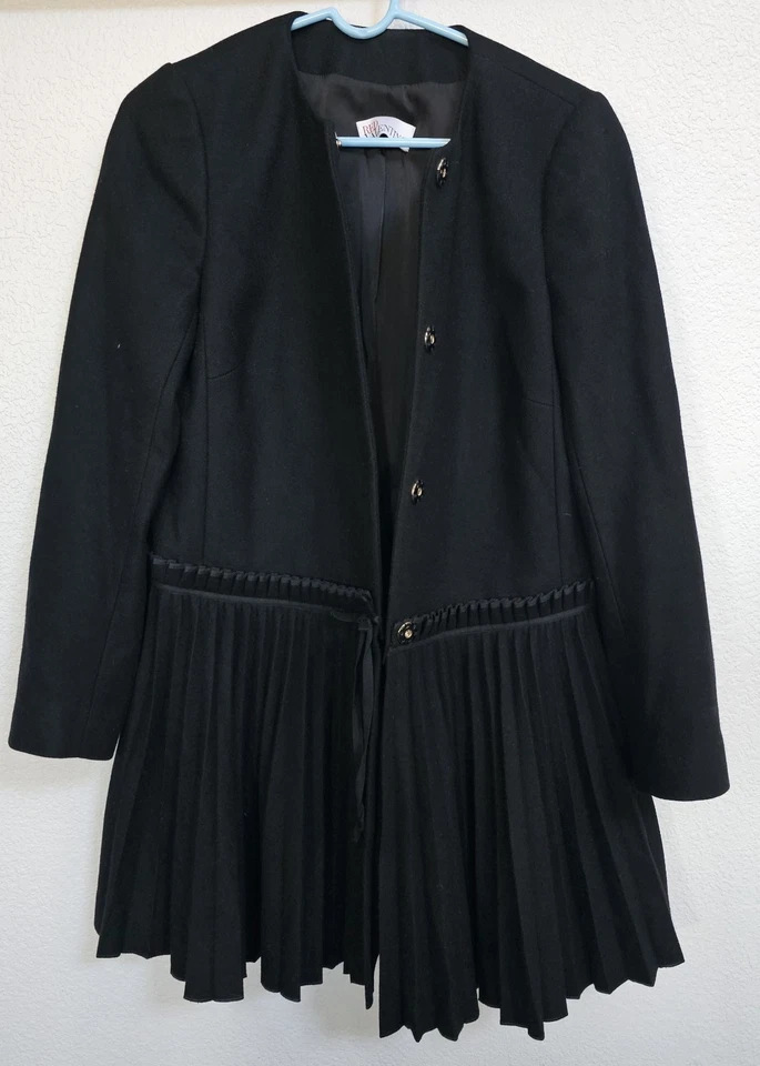 Abrigo RED VALENTINO Negro Lana Tejido Plisado Dobladillo 44 EE. UU. 6 Vestido Chaqueta Auténtico Foto 4 de 4