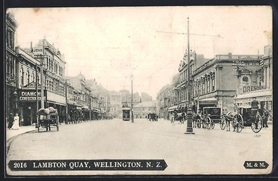 Wellington, Lambton Quay, Ansichtskarte 1912 