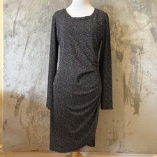 Minimalist Monochrome Ruched Ribbed Stretch Dress Sz M