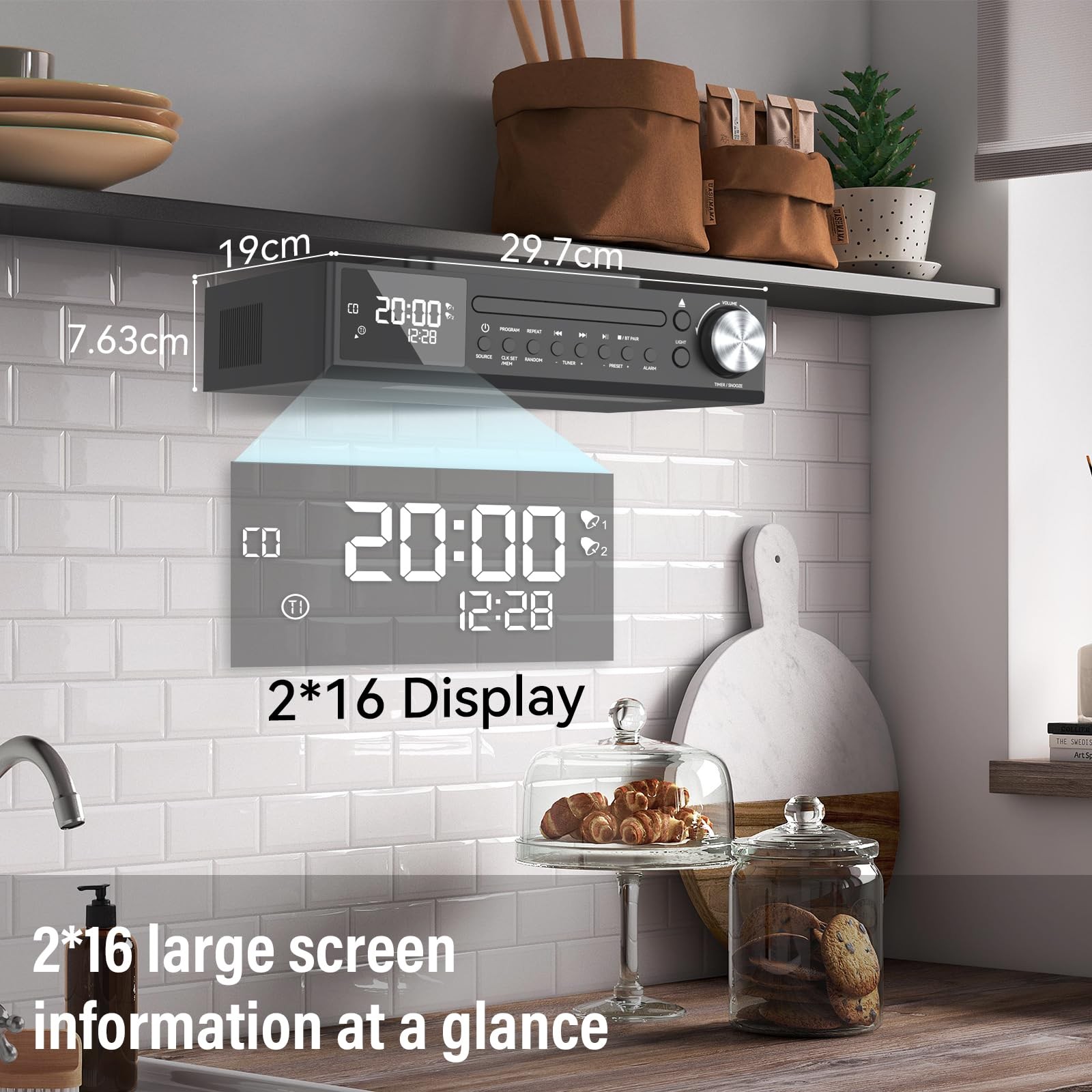 Bluetooth CD Player,Under Cabinet Kitchen FM Radio CD Player,Dual HD Speakers...
