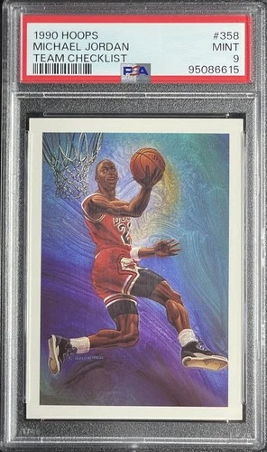 1990 NBA Hoops Art Card Team Checklist #358 Michael Jordan