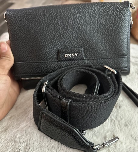 DKNY Black Nyra Trifold Crossbody Bag Convertible To Clutch Pebbled Finish$148 - Picture 7 of 11