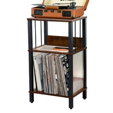 Record Player Stand , 3 Tier End Table with Vinyl Record Holder, Record Shelf...