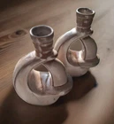 Vtg Frankoma MCM F 305 Tan Brown Pair Of Pottery Candlesticks Candle Holders