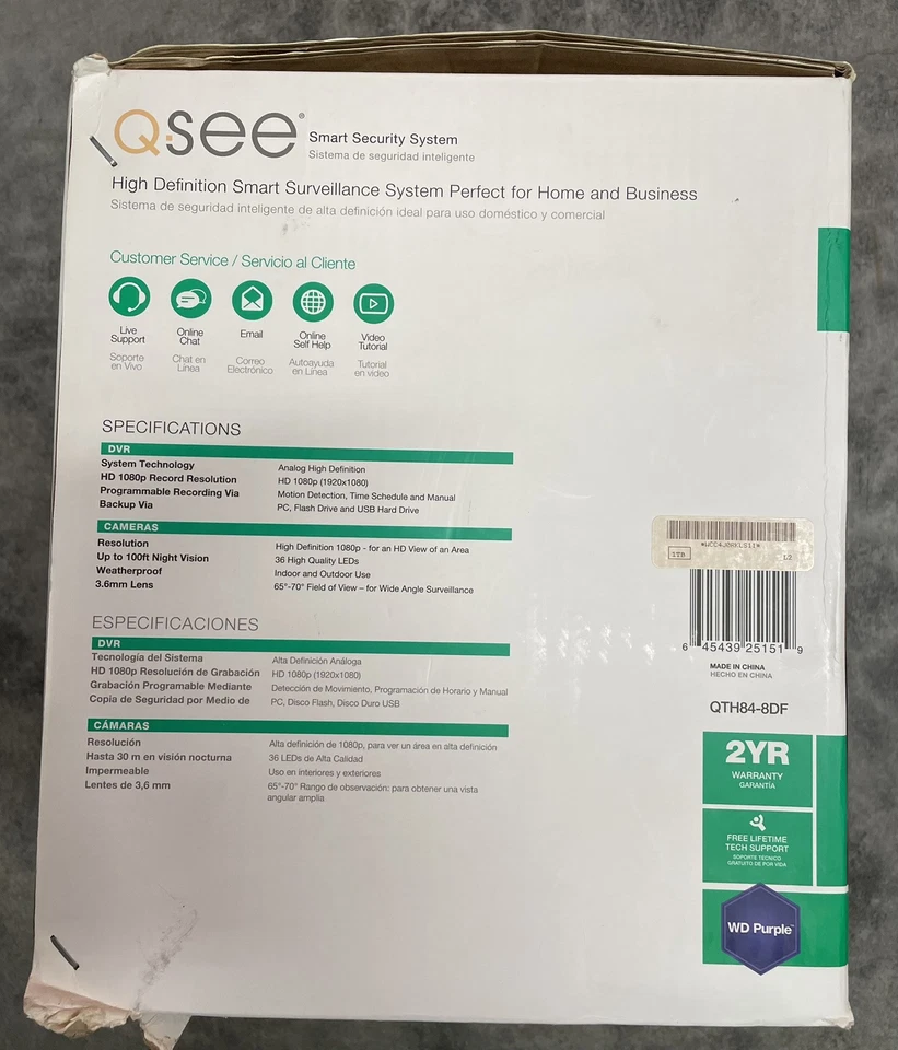 Q SEE Smart Security System HD 1080P 8 Channel DVR 1TB 8 Cameras QTH84-8DF NEW - Image 3 of 4