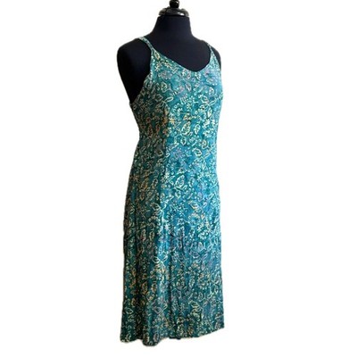 Summer Batik Floral Sun Dress Hand Kreation Hippie Boho Teal Large