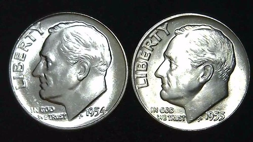 1954 55-P  10C Roosevelt Dime (2  Coins) BU 90% Silver 26ctt0106-6
