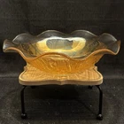 Carnival Marigold Iris Herringbone Jeanette Depression Glass Ruffle Edge Bowl 26