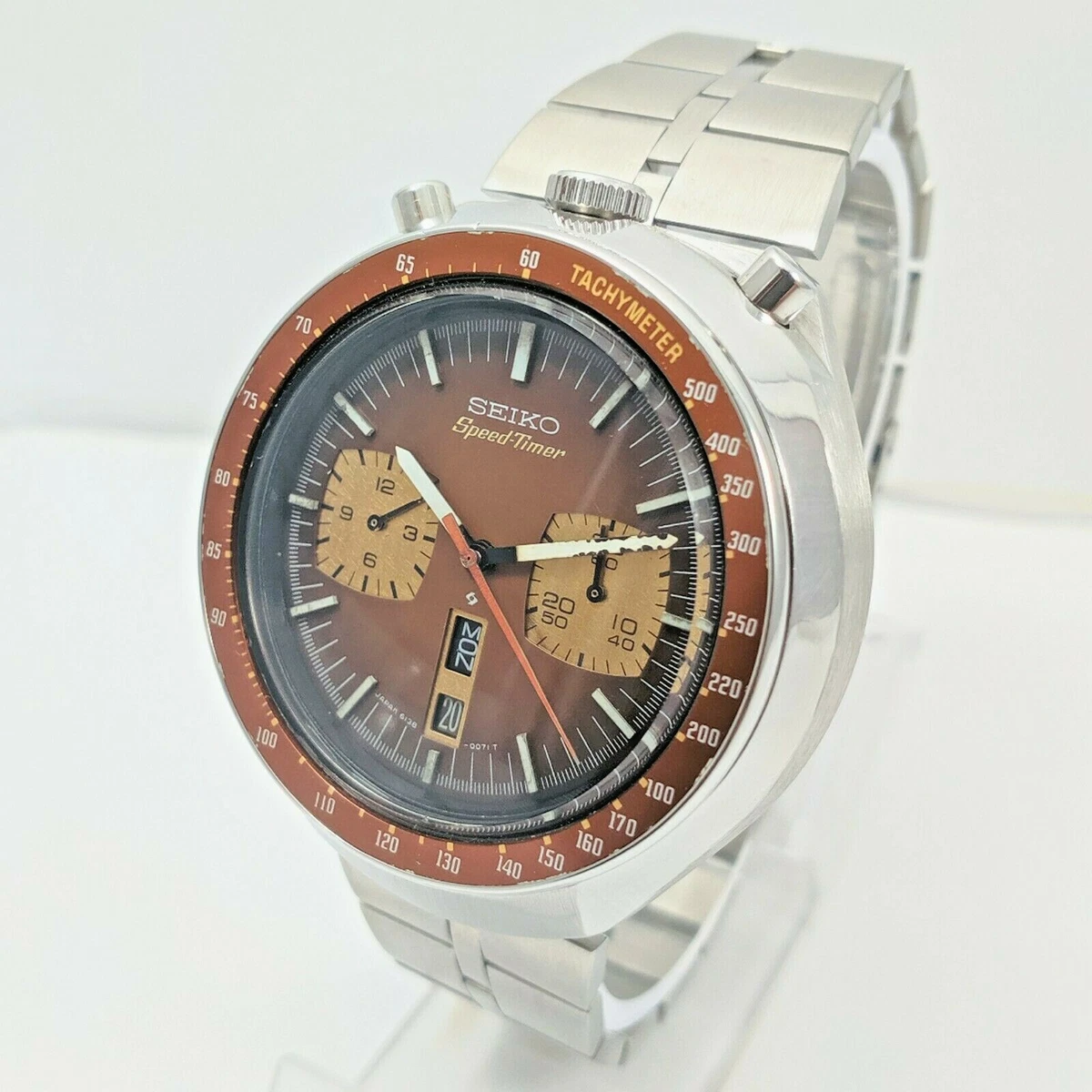 SEIKO BULLHEAD SPEEDTIMER 6138-0040 DAY/DATE CHRONOGRAPH MEN'S STEEL WRIST WATCH