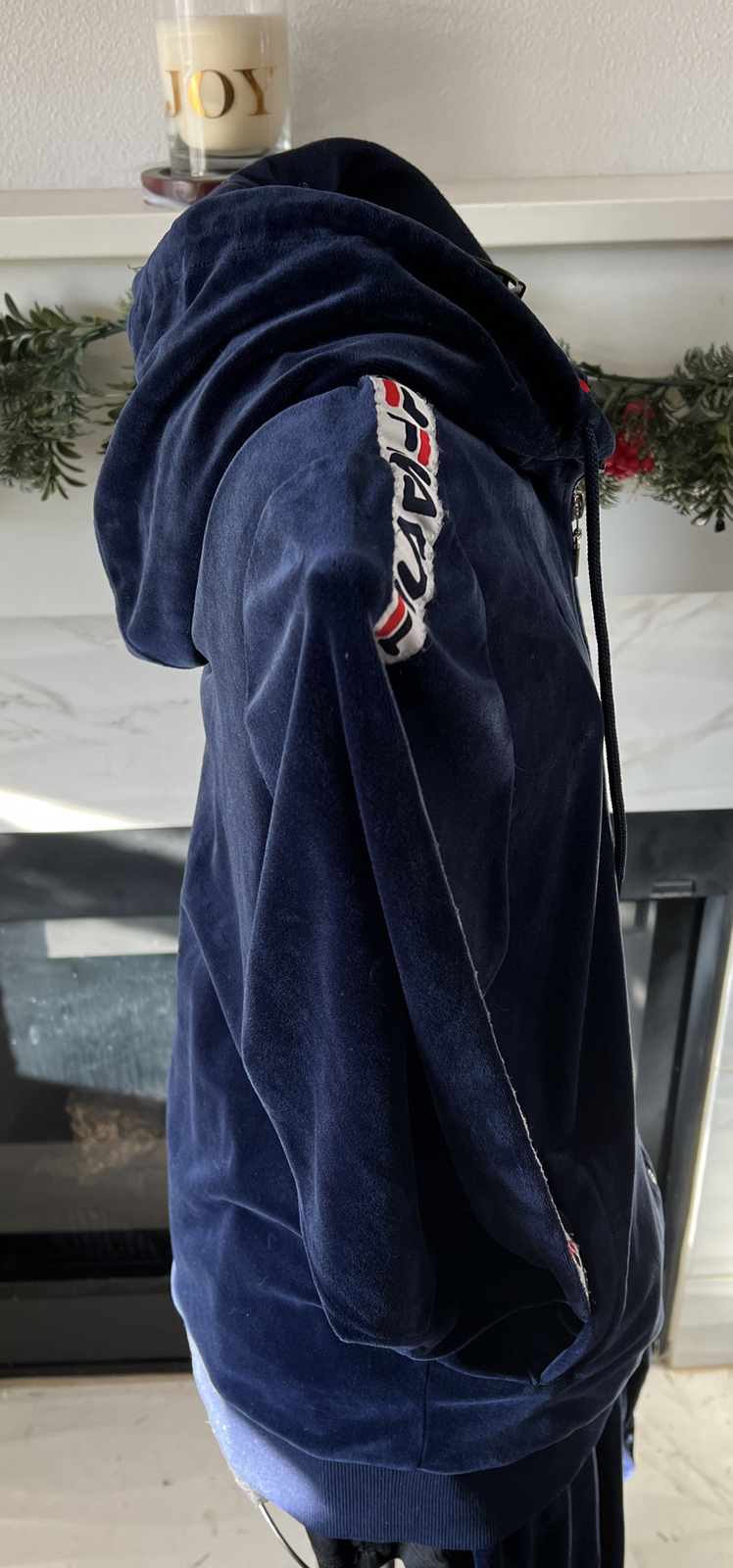 Felpa vintage FILA velluto tuta da pista COSTRUITA CON LOGO a righe uomo cerniera a L