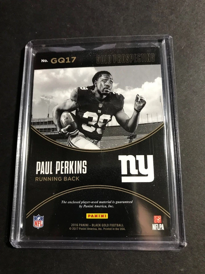2016 BLACK GOLD QUAD 08/99 JERSEY RELIC PAUL PERKINS GIANTS - Image 2 of 2