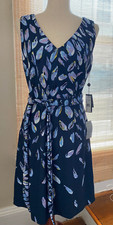Adrianna Papell Navy Floral Design V Neck Sleeveless Fit  Flare Dress Sz 8, NWT