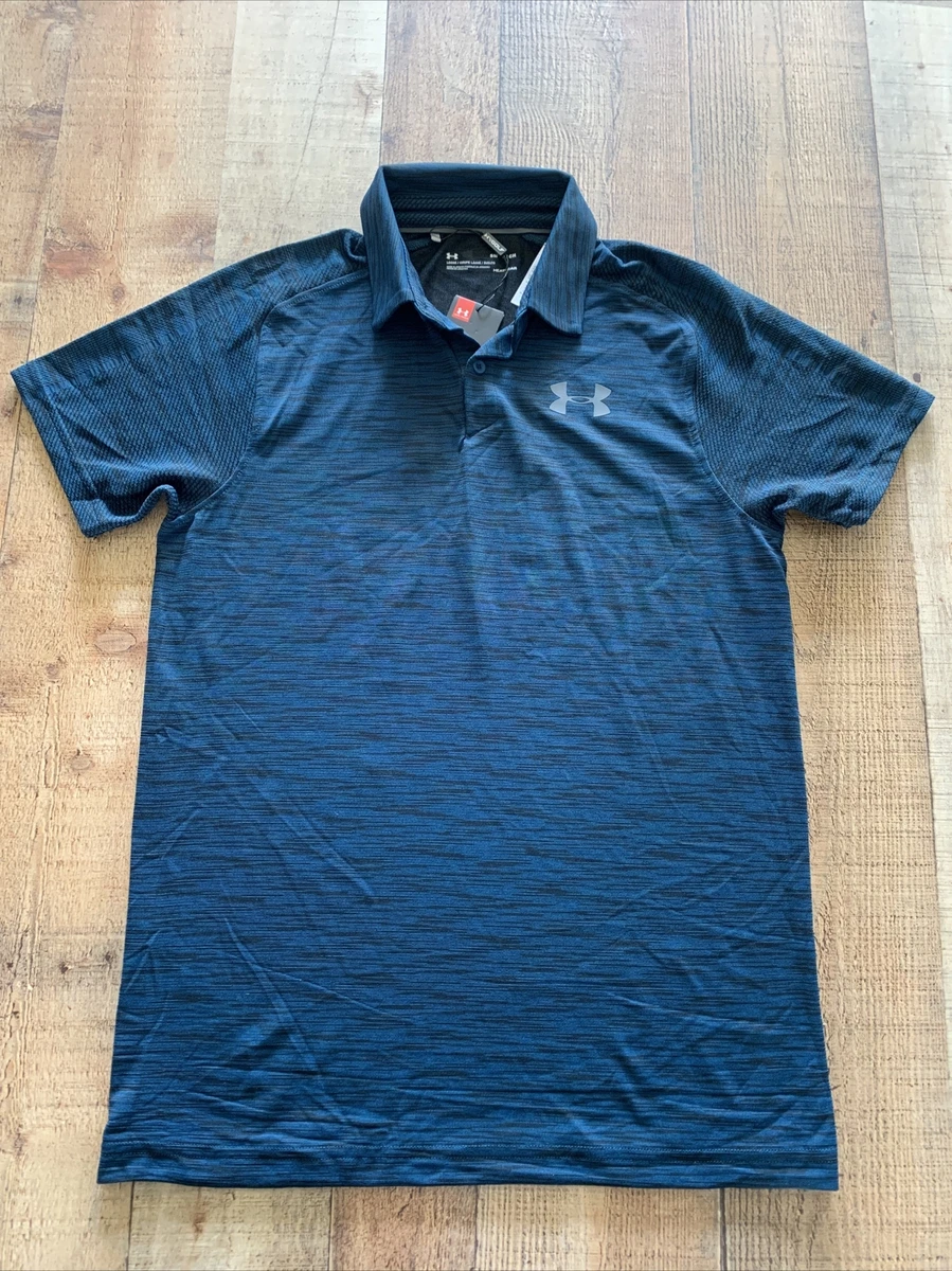 NEW Under Armour Heat Gear Stretch Golf Polo Shirt Mens Small Blue Black NWT 85