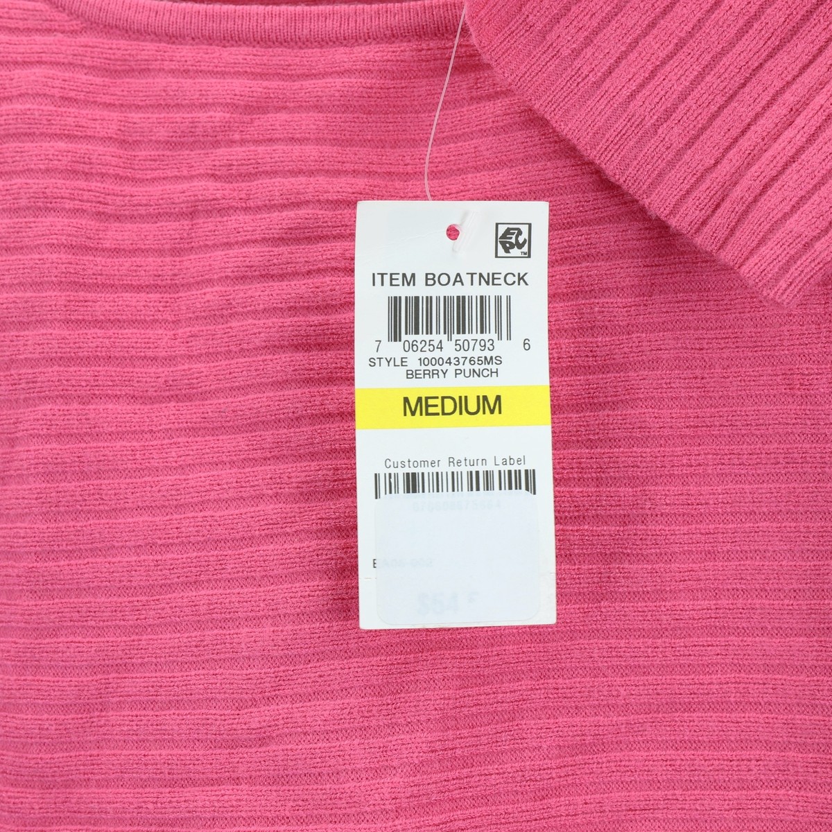 Style & Co. Women's Boat Neck Ribbed Sweater, Medium, Berry Punch