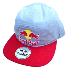 5-Panel Cloud Gray and Red Camper Cap - Replica. BMX. MotoGP. Motocross.