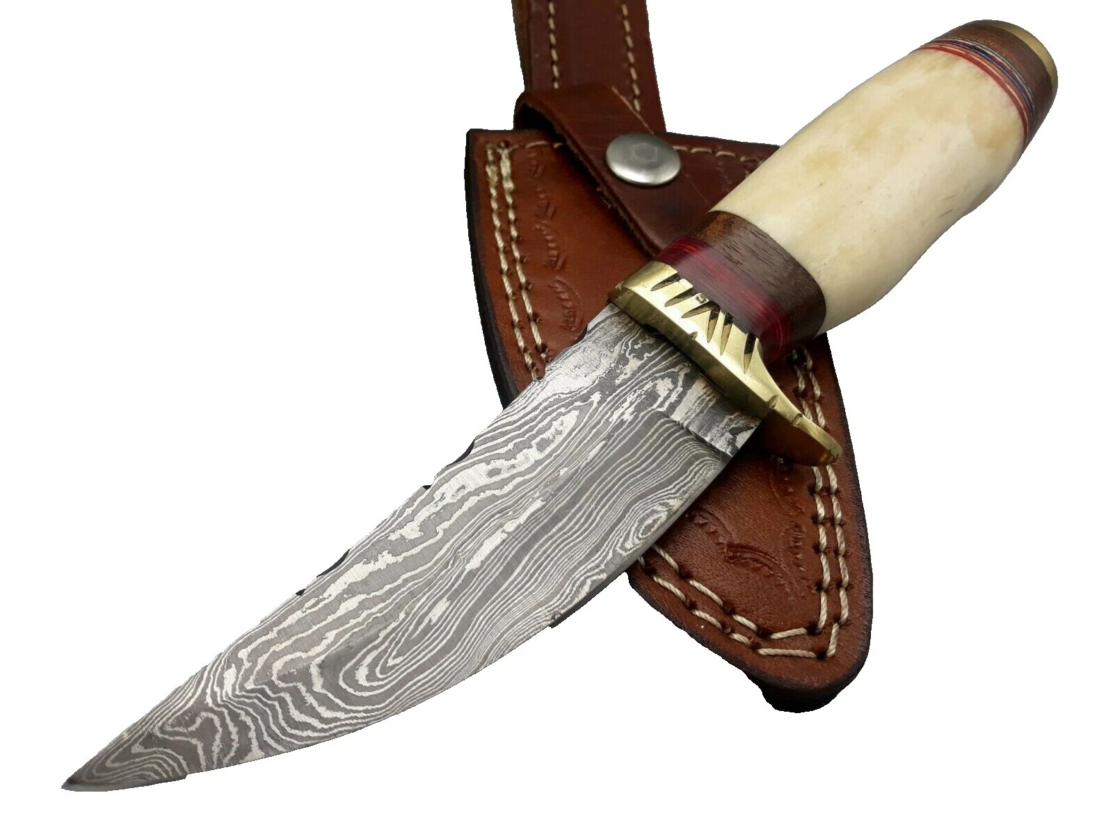 Mango de latón hoja de acero de damasco caza personalizado modernos de colección y cuchillos de hoja fija hechos a mano