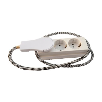 EU Euro AC Power Socket with Textile Cable 3way Schuko Textile Bakelit White