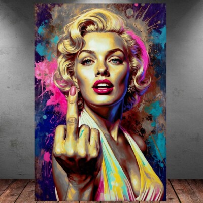 LEINWAND BILD ER XXL ABSTRAKT GESICHT FRAU MITTELFINGER BUNT WAND POSTER P1088