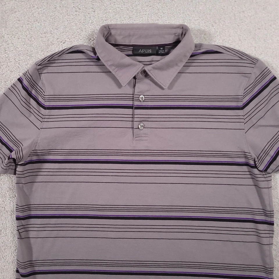 Apt 9 Polo Shirt Men's Medium Gray Purple Striped Casual Golf Short Sleeve - Image 3 of 4
