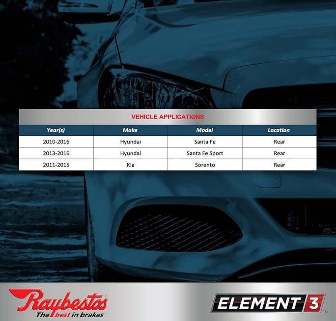 Pastillas de freno traseras de repuesto Raybestos Element3 Pro Grade para KIA Sorento 2014 Foto 3 de 4