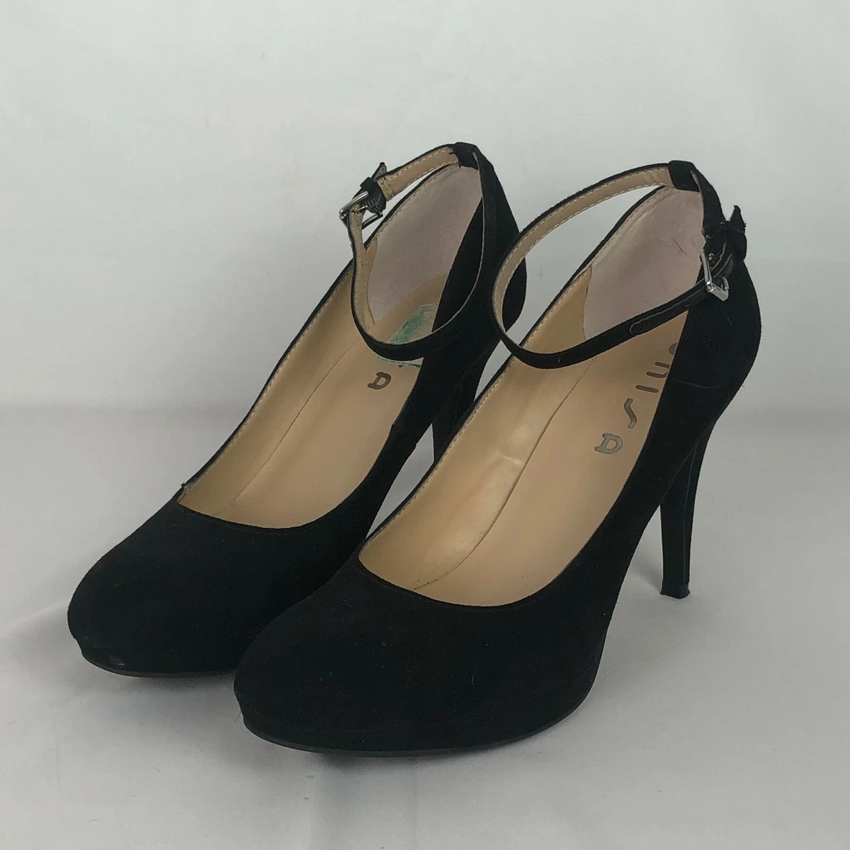 (DSW) Suede Black Heels with Strap 8.5M eBay