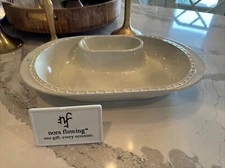 Nora Fleming Chip and Dip Bowl Oval Pearl Dot Stoneware Server-New