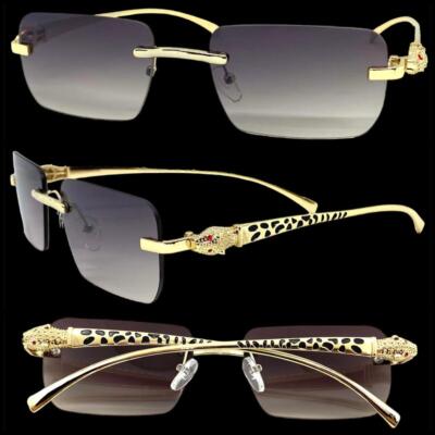 Classy Elegant Contemporary Modern Dressy SUNGLASSES Sleek Rimless Gold Frame C1