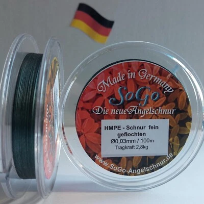 SoGo Angelschnur fein geflochten/ Ø0,03mm/0,06mm/100m/150m/300m/TK 2,8kg/5,35kg/