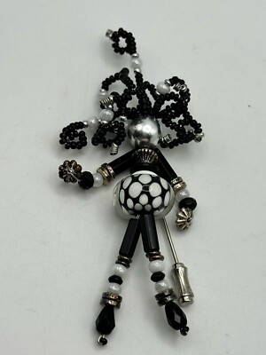 Artisan Crafted Crazy Hair Lady Stick Pin Beaded Art