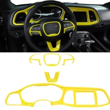 Yellow Steering Wheel Dashboard Panel Cover Trims Kit for Dodge Challenger 2015+