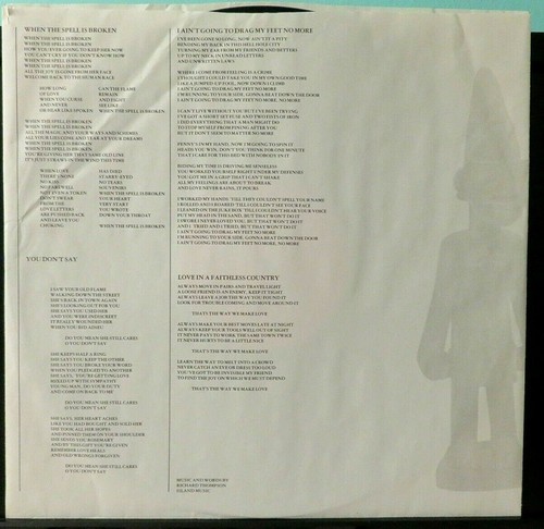 RICHARD THOMPSON~ ACROSS A CROWDED ROOM 1985 POLYDOR (825 421-1 Y-1) LP w/LYRICS - Picture 3 of 5