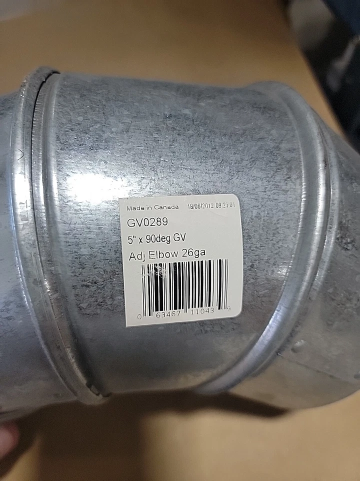Codo de horno ajustable galvanizado Imperial GV0289-C HVAC, 90 grados, 5" Foto 2 de 3