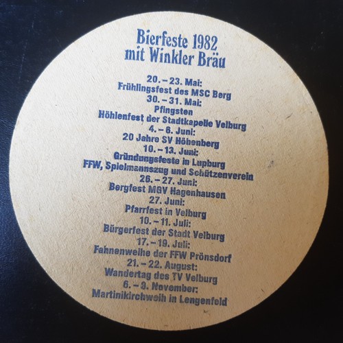 alter Bierdeckel Brauerei Winkler Lengenfeld Bierfeste 1982