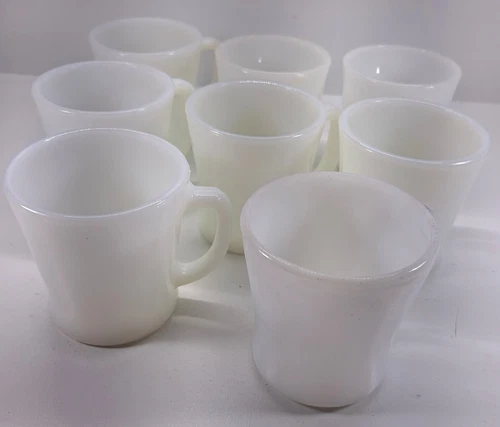 Lot Of 7 FIRE KING White Mug Oven Ware Milk Glass D Handle + 1 Federal Glass 
