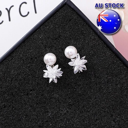 Wholesale White Gold Plated CZ Crystal Ice Flake Pearl Drop Stud