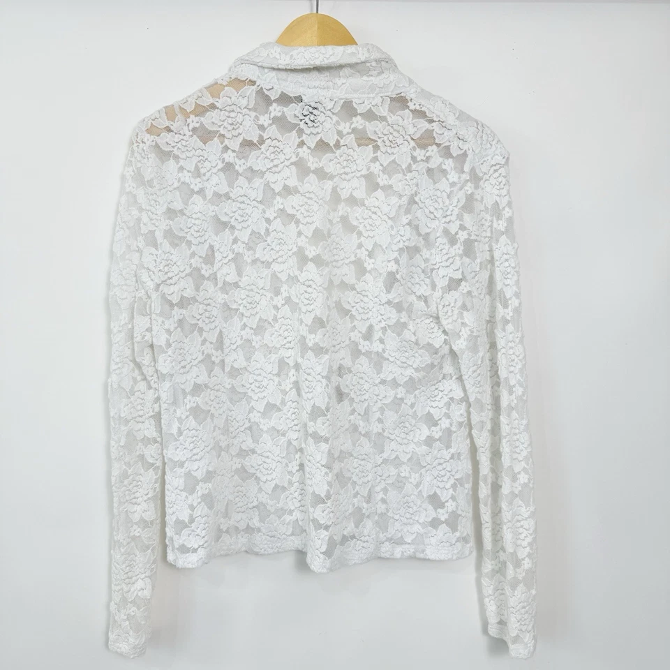 Blazer de encaje floral transparente para mujer talla L blanco ligeramente recortado cabaña jardín Foto 2 de 4