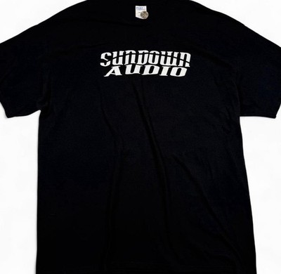 Y2K Sundown Audio Graphic T Shirt Mens 2XL Black Spell Out Streetwear Tee