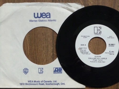 QUEEN - Calling All Girls   RARE 1982  Canadian white label PROMO 7"     vg plus