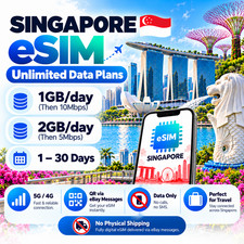 Singapore eSIM Unlimited 5G/4G 1-2GB/Day 5/10Mbps 1-30 Days QR lot ok