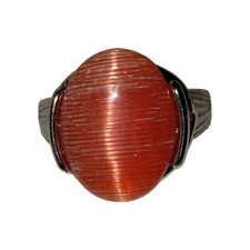 Ladies Delicate Band ORANGE Cats-eye Stone Ri...